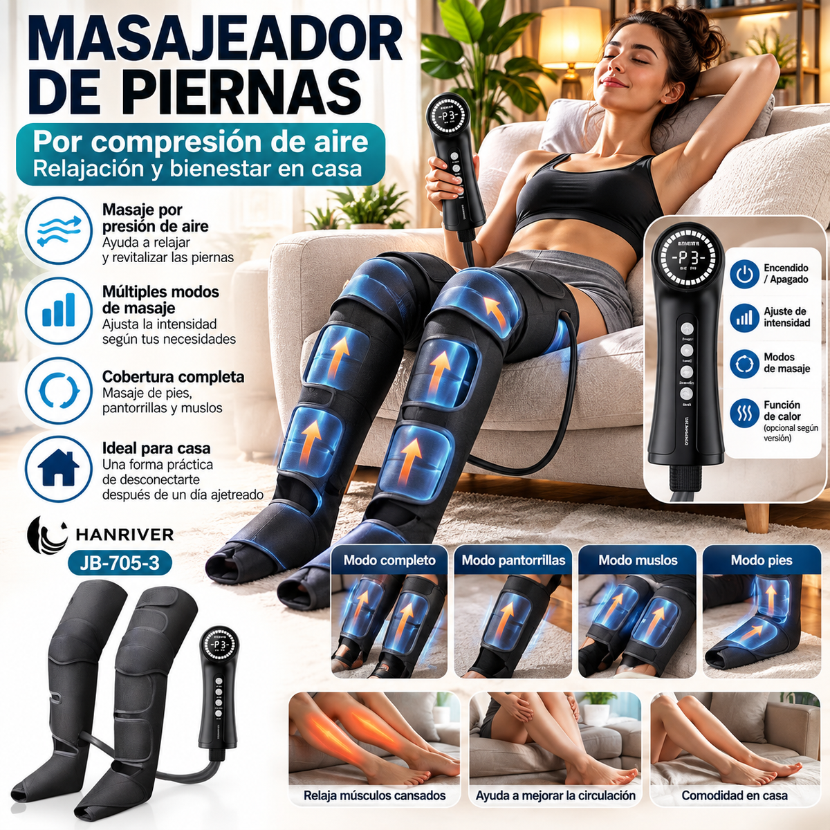 HANRIVER Air Compression Leg Massager | JB-705-3 | Masajeador de Piernas