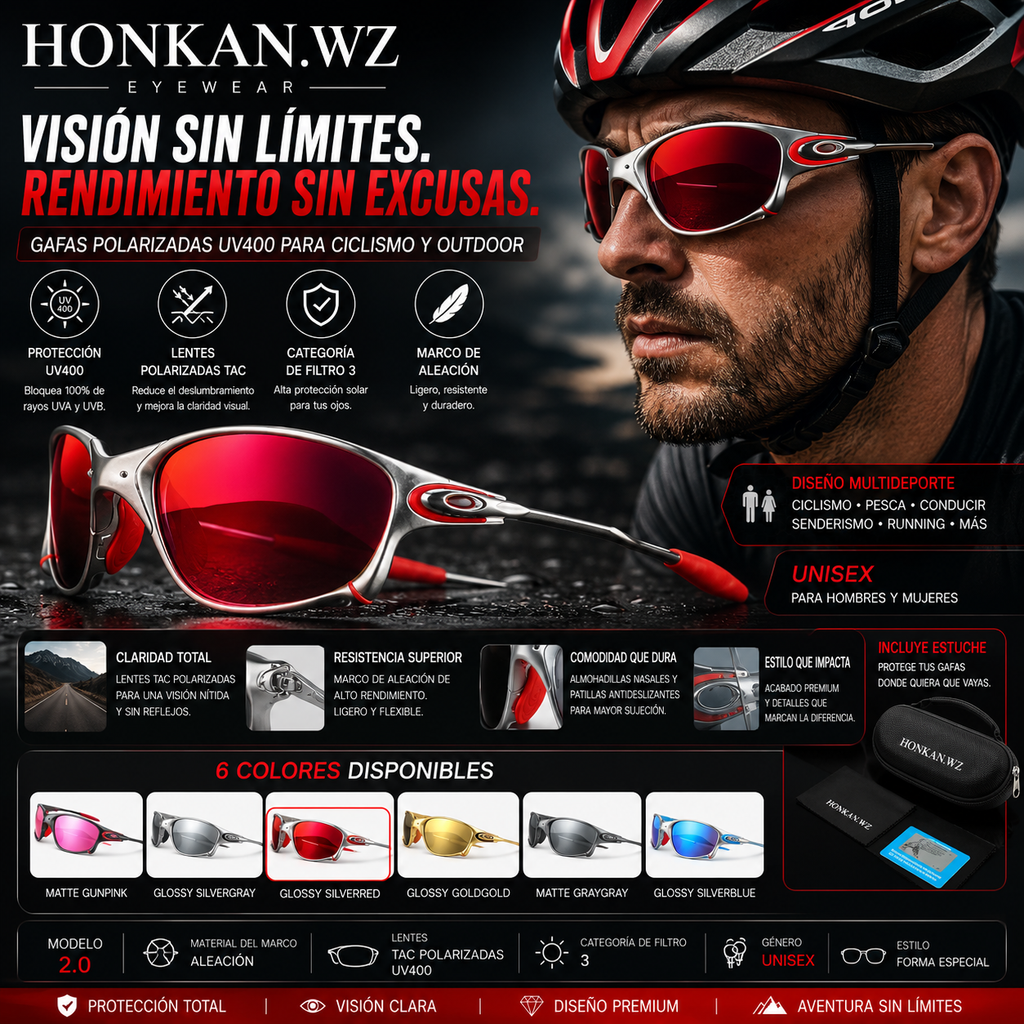 HONKAN.WZ Gafas de Sol Polarizadas UV400 | Marco de Aleación | Ciclismo y Outdoor
