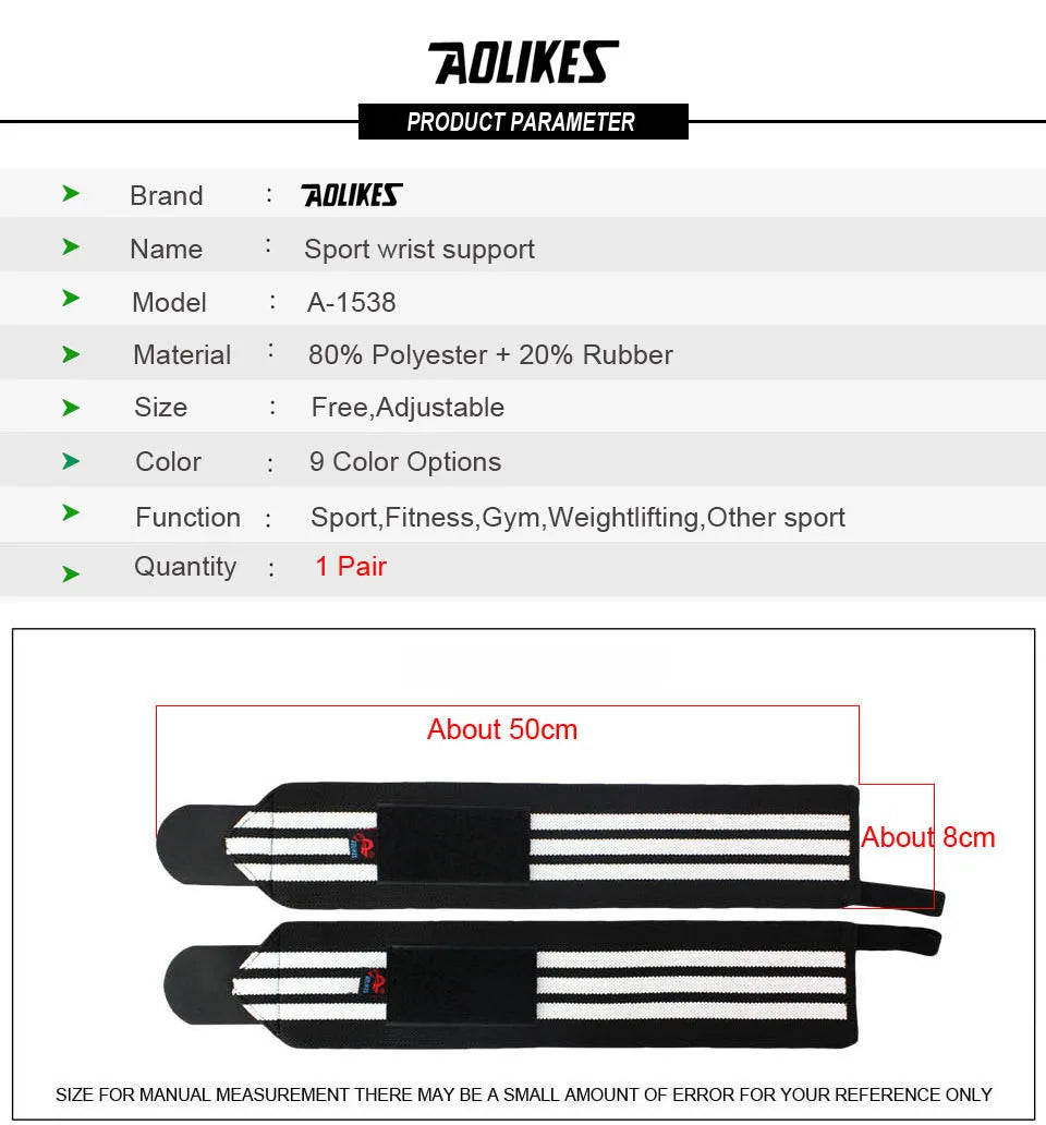 AOLIKES Weightlifting Wrist Wraps | Professional Support & Thumb Loop | Powerlifting & Gym