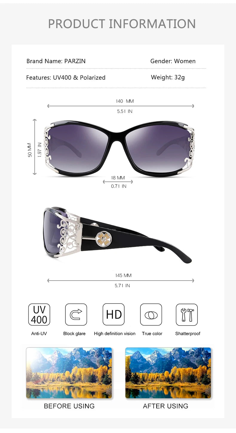 PARZIN Gafas de Sol Polarizadas para Mujer | Marco Hueco Vintage | Modelo PZ18