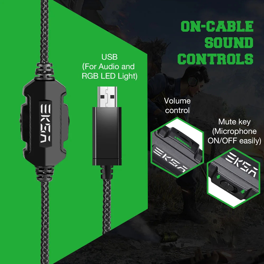 Audífonos Gaming EKSA E1000 | 7.1 Surround | USB | RGB | Micrófono Cancelación de Ruido | PC/PS4/PS5 | EKSA E1000 Gaming Headset 7.1 Surround USB RGB Noise Cancelling Mic