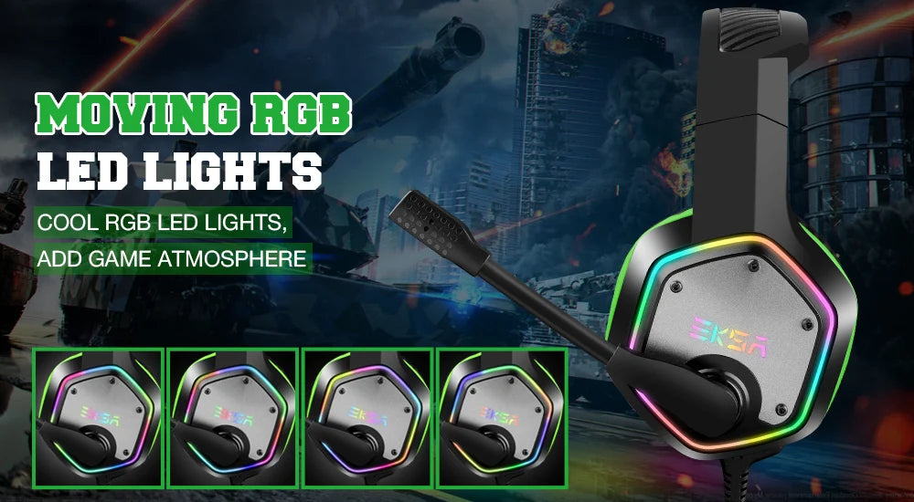 Audífonos Gaming EKSA E1000 | 7.1 Surround | USB | RGB | Micrófono Cancelación de Ruido | PC/PS4/PS5 | EKSA E1000 Gaming Headset 7.1 Surround USB RGB Noise Cancelling Mic