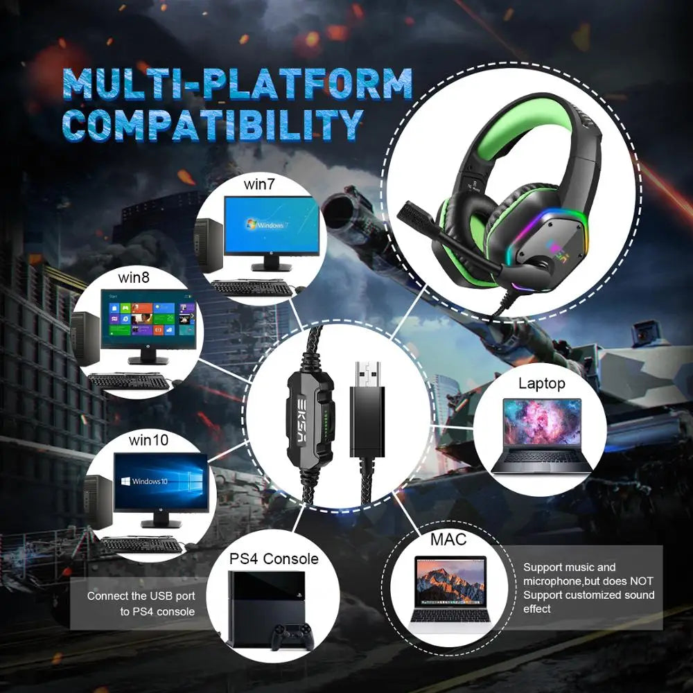 Audífonos Gaming EKSA E1000 | 7.1 Surround | USB | RGB | Micrófono Cancelación de Ruido | PC/PS4/PS5 | EKSA E1000 Gaming Headset 7.1 Surround USB RGB Noise Cancelling Mic