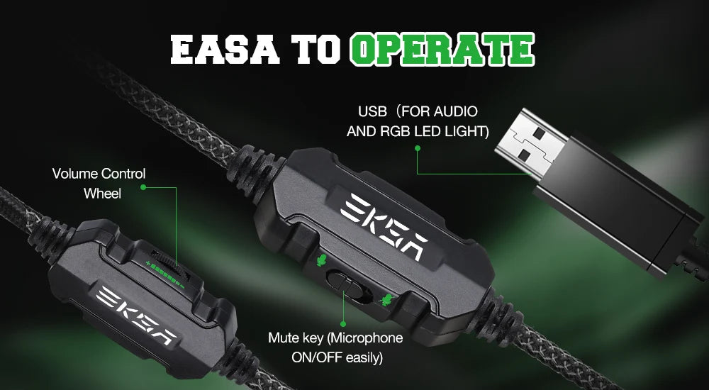 Audífonos Gaming EKSA E1000 | 7.1 Surround | USB | RGB | Micrófono Cancelación de Ruido | PC/PS4/PS5 | EKSA E1000 Gaming Headset 7.1 Surround USB RGB Noise Cancelling Mic