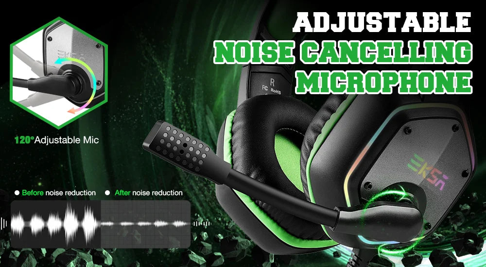 Audífonos Gaming EKSA E1000 | 7.1 Surround | USB | RGB | Micrófono Cancelación de Ruido | PC/PS4/PS5 | EKSA E1000 Gaming Headset 7.1 Surround USB RGB Noise Cancelling Mic