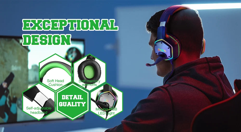 Audífonos Gaming EKSA E1000 | 7.1 Surround | USB | RGB | Micrófono Cancelación de Ruido | PC/PS4/PS5 | EKSA E1000 Gaming Headset 7.1 Surround USB RGB Noise Cancelling Mic