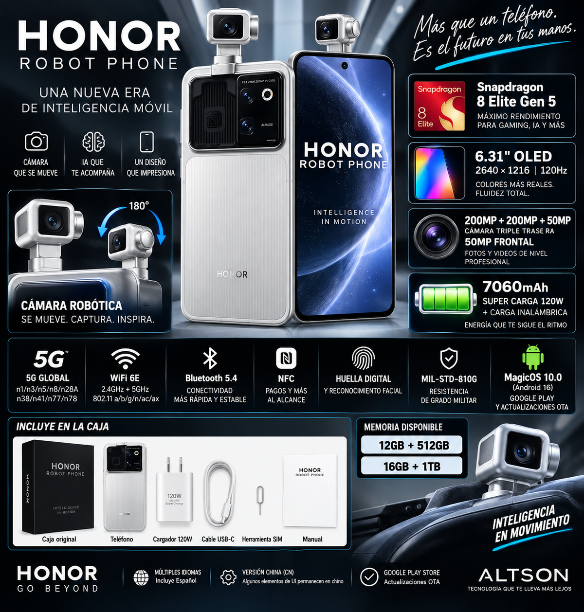 Honor Robot Phone | Snapdragon 8 Elite Gen 5 | 6.31" OLED 120Hz | 200MP | 7060mAh | MagicOS 10 | 5G