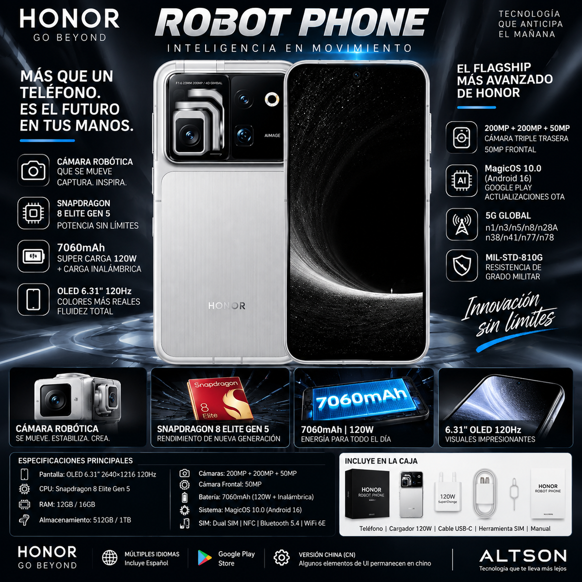 Honor Robot Phone | Snapdragon 8 Elite Gen 5 | 6.31" OLED 120Hz | 200MP | 7060mAh | MagicOS 10 | 5G