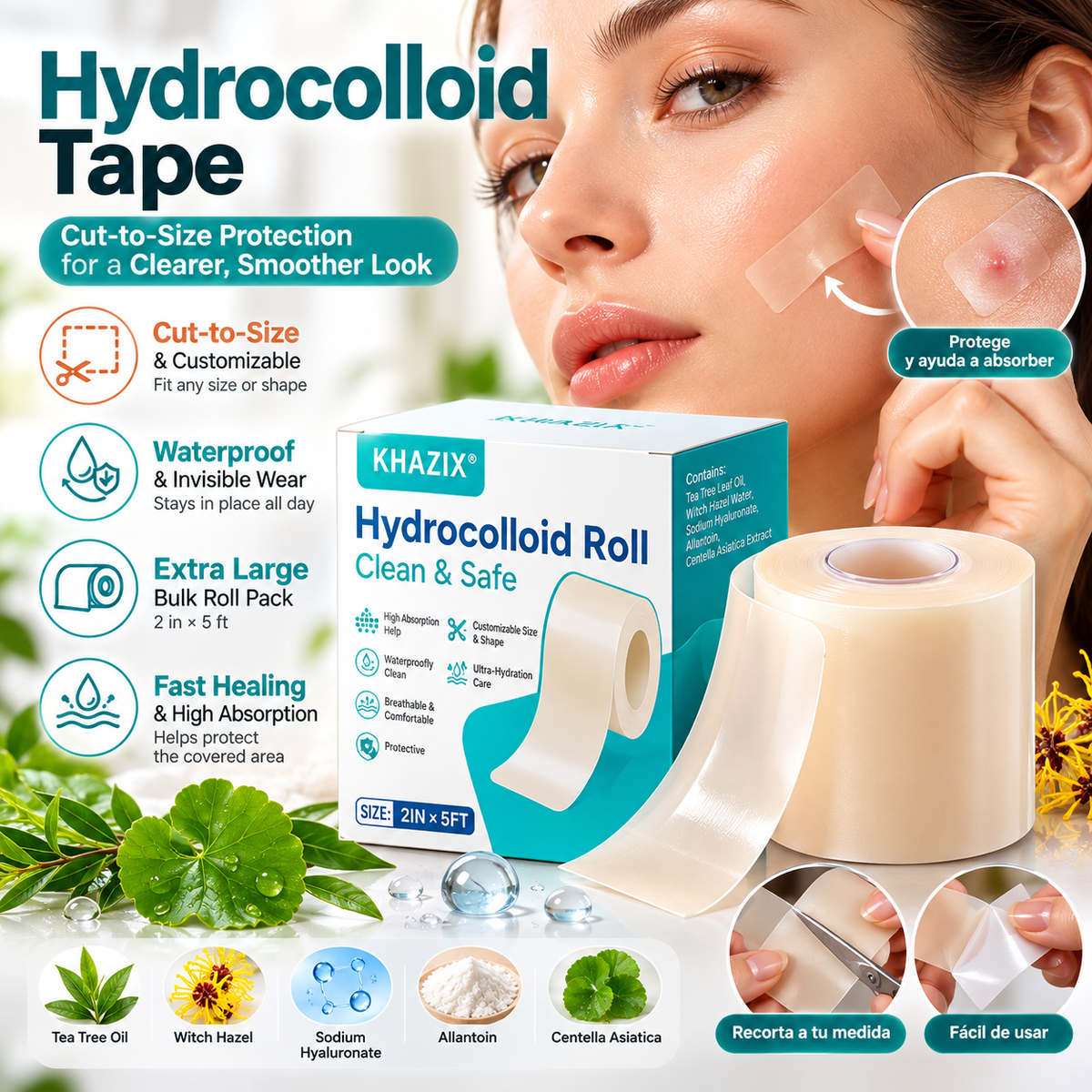 Hydrocolloid Acne Patch Roll | Cut-to-Size Blemish Cover | Rollo para Imperfecciones