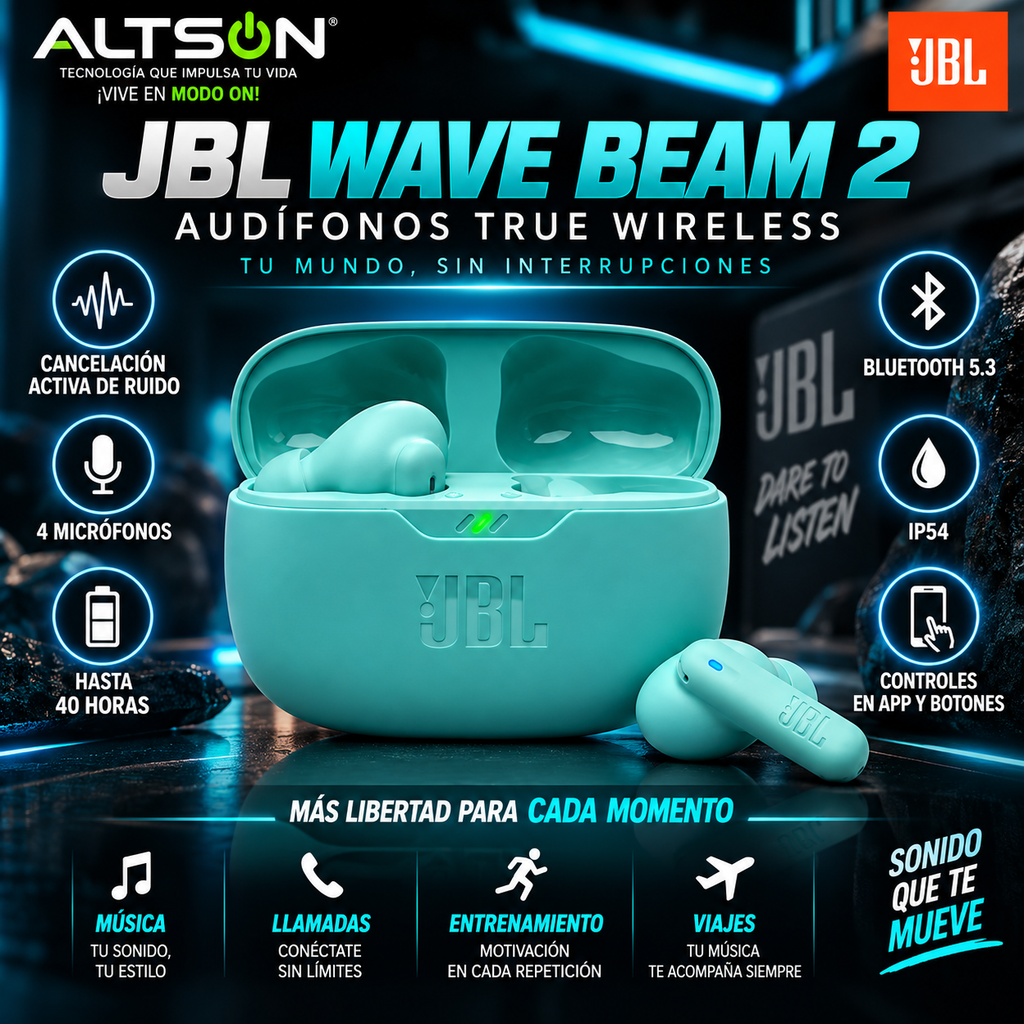 JBL Wave Beam 2 Earbuds | ANC, 4 Mics & 40H | Audífonos