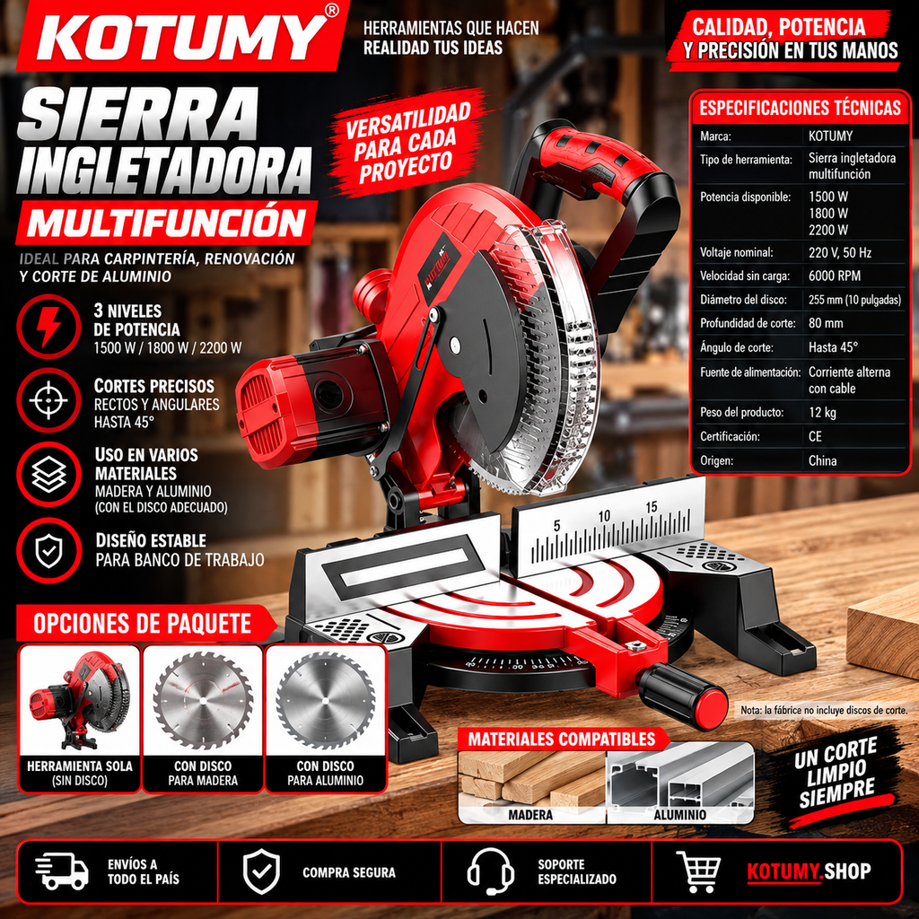 KOTUMY Multifunction Miter Saw | 1500–2200W | 45°