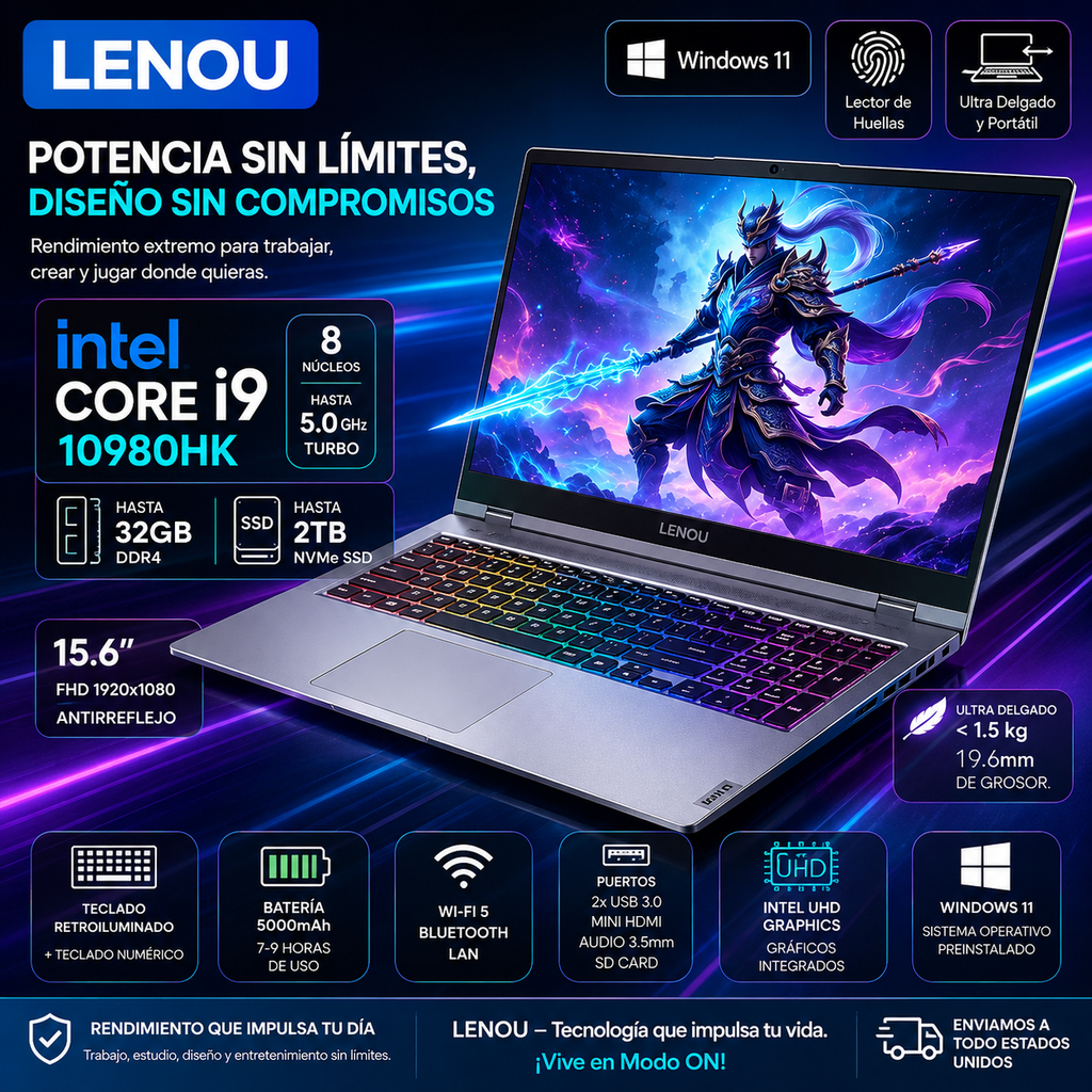 LENOU Laptop 15.6" FHD | Intel Core i9-10980, 32GB RAM, 2TB SSD | Windows 11, Gaming & Home
