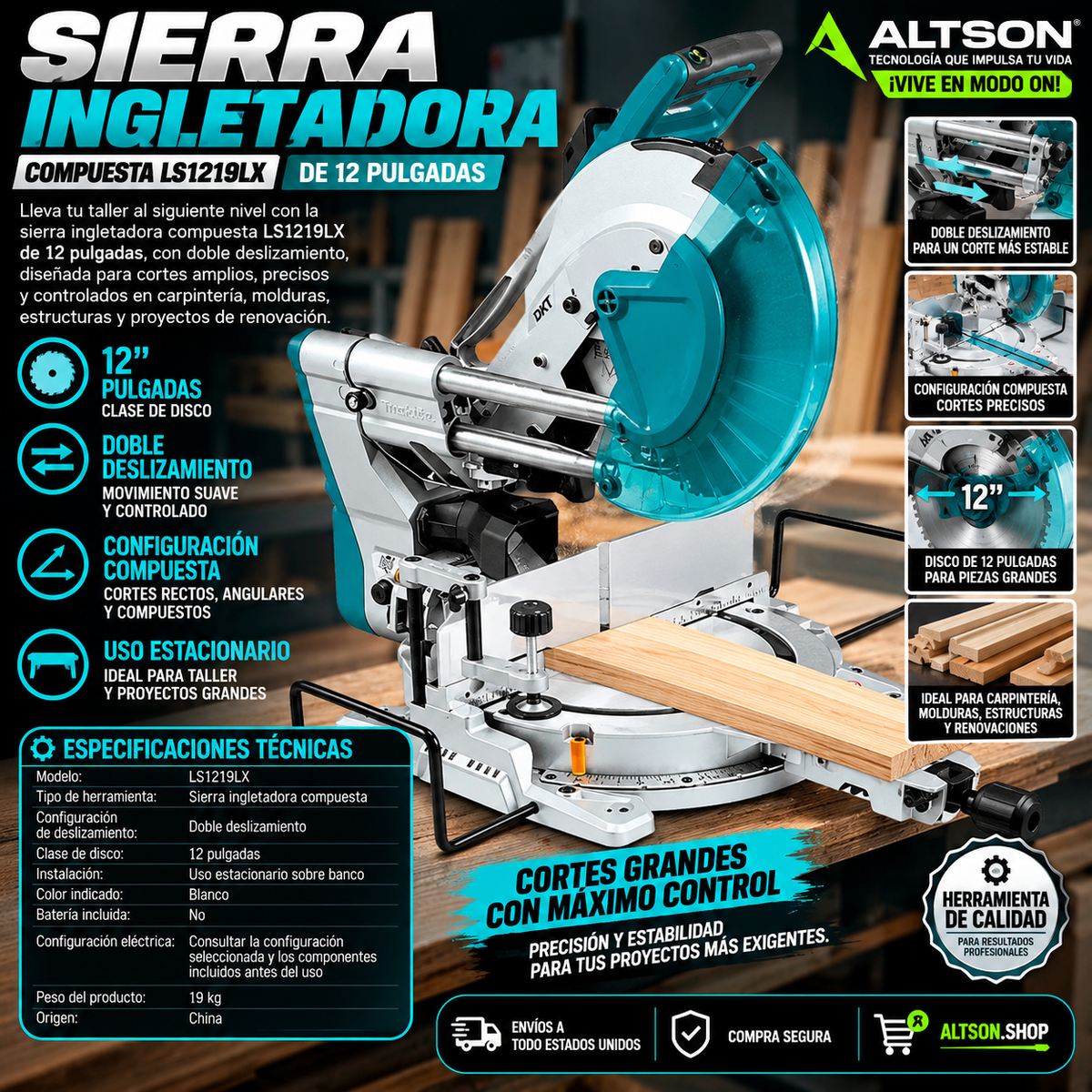 LS1219LX 12-Inch Compound Miter Saw | Dual-Slide Design