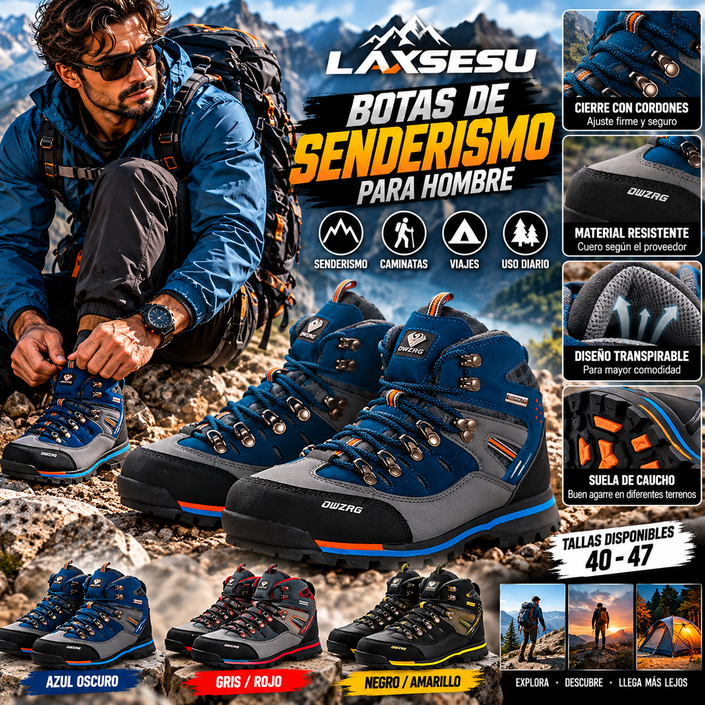 Laxsesu Men's Hiking Boots | Lace-Up & Rubber Sole | Outdoor Walking