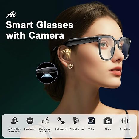 Gafas inteligentes con IA, correa, cámara, traducción de fotos, reconocimiento Bluetooth