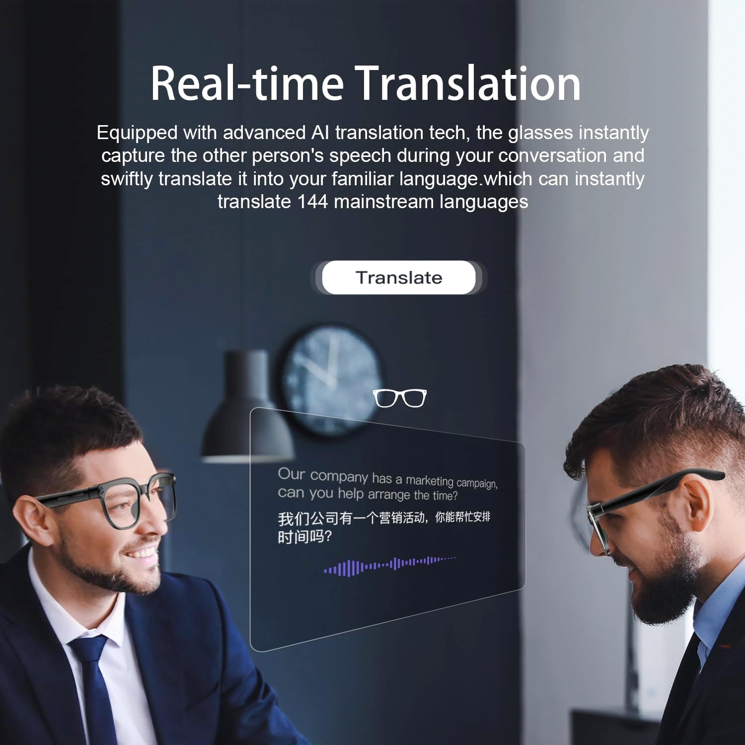 Gafas inteligentes con IA, correa, cámara, traducción de fotos, reconocimiento Bluetooth