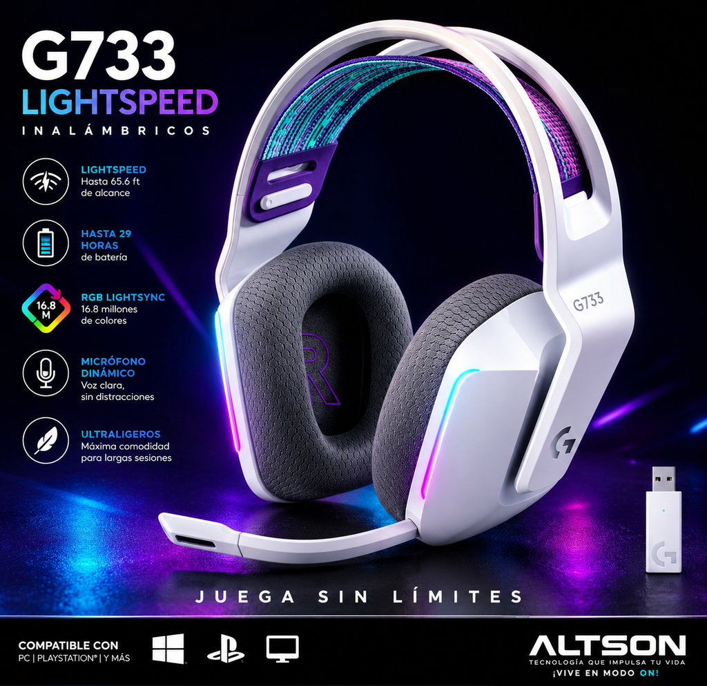 Audífonos Gaming Inalámbricos Logitech G733 Lightspeed Blanco