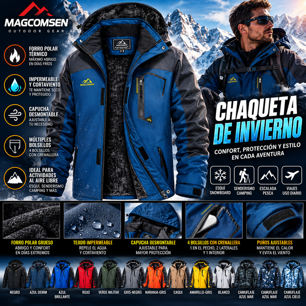 MAGCOMSEN Men's Winter Jacket | Fleece Lined | Ski & Hiking