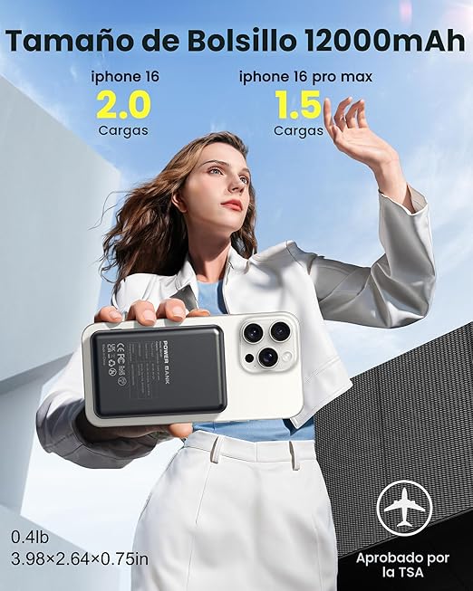 Cargador Portátil Magnético MagSafe 12000 mAh – Compatible iPhone 12-16