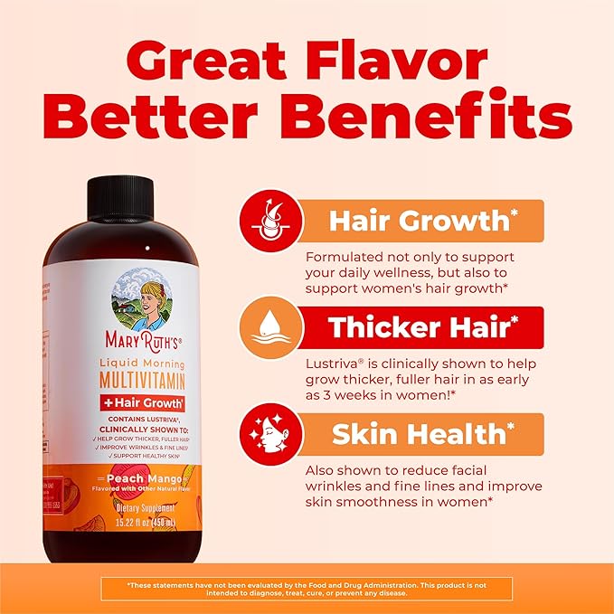 MaryRuth Organics Multivitamínico Líquido | Biotina 10,000 mcg, Cabello, Piel y Uñas