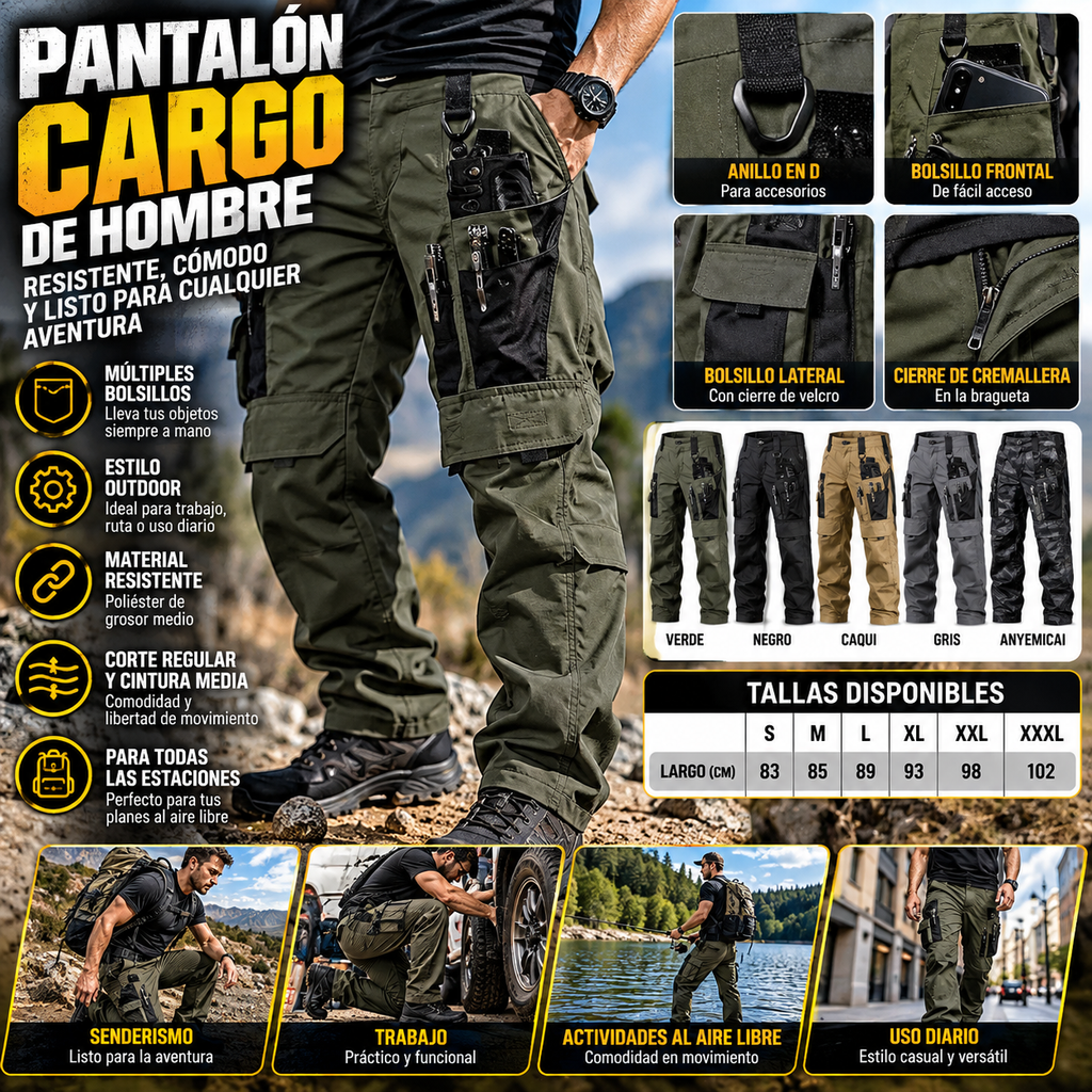 Men's Cargo Work Pants | Multi-Pocket Outdoor Style | Pantalón Cargo Hombre
