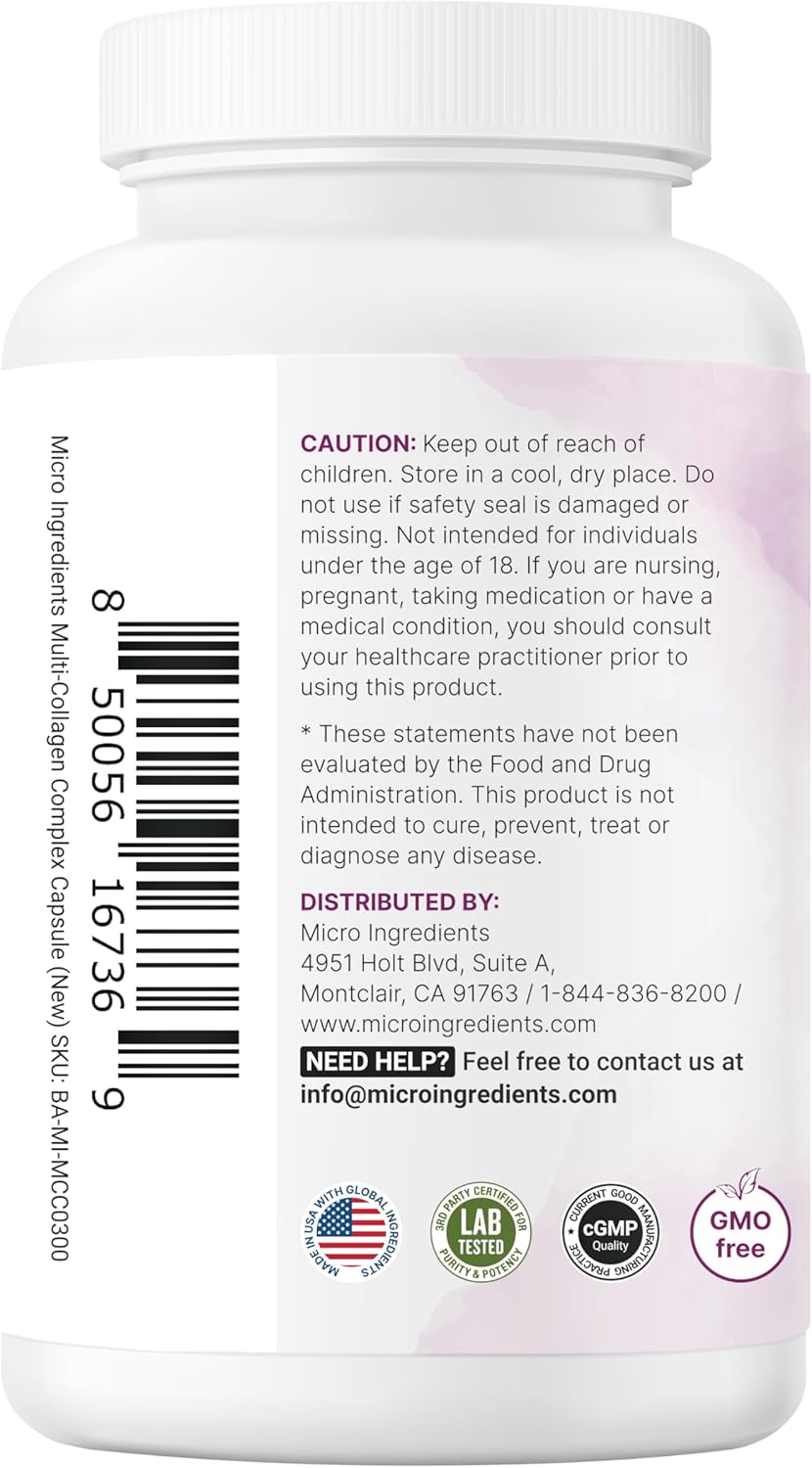 Micro Ingredients Píldoras de colágeno múltiple para mujeres y hombres