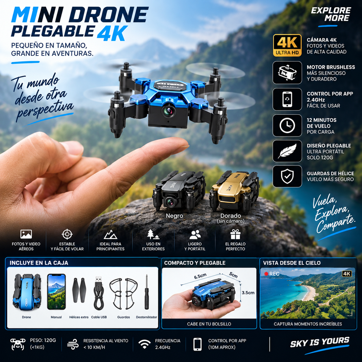 Mini Folding Drone | 4K Camera | Brushless Motor | 2.4GHz | App Control | 12 Min Flight | Beginner