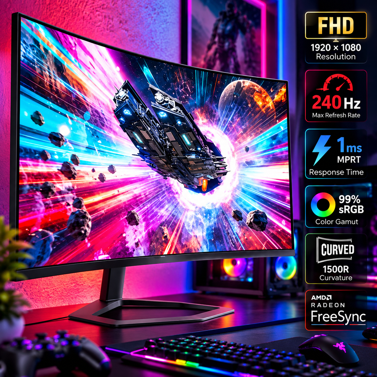 Curved IPS Gaming Monitor | 144Hz | 24–34 Inch | Monitor Curvo