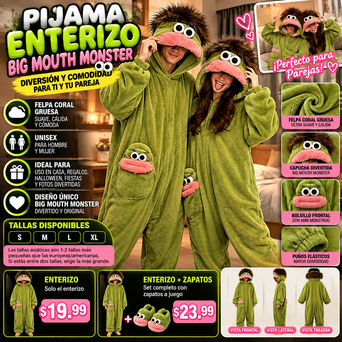 Big Mouth Monster Pajama Jumpsuit | Coral Fleece / Pijama enterizo