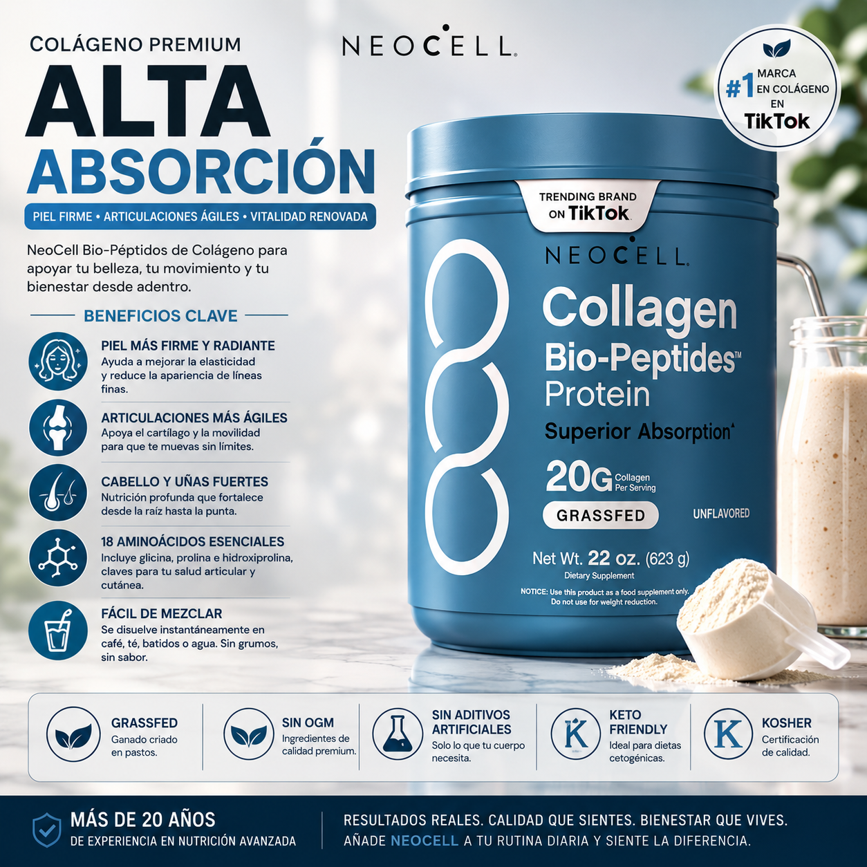 Colágeno en Polvo NeoCell Bio-Péptidos 22 oz Alta Absorción | NeoCell Collagen Powder Bio-Peptides 22 oz