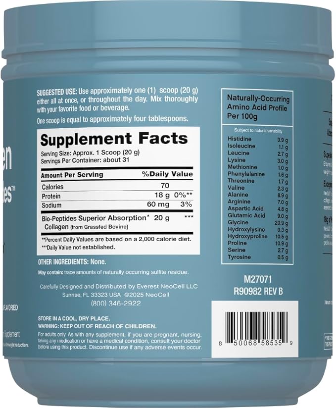 NeoCell Colágeno en Polvo Bio-Péptidos | 22 oz – Alta Absorción