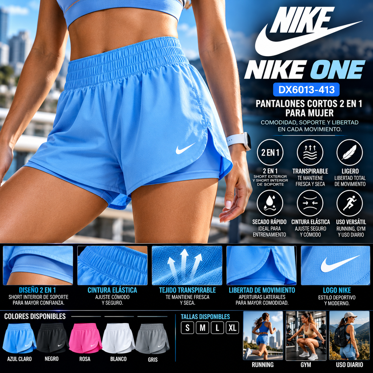 Nike DX6013-413 | 2-in-1 Mid-Rise Shorts | Sportswear
