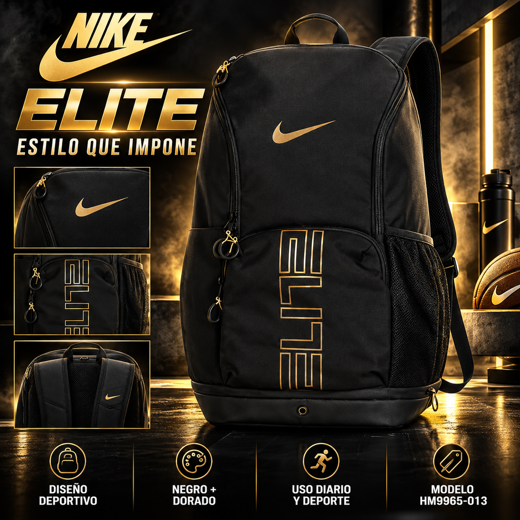 Nike Elite HM9965-013 | Black & Metallic Gold | Unisex Backpack
