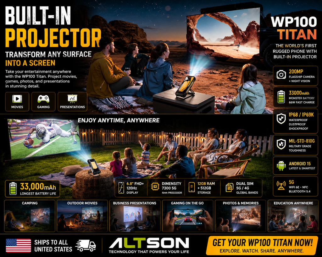 OUKITEL WP100 Titan | Rugged Smartphone 5G Proyector 200MP 33000mAh 66W | Android 15 NFC