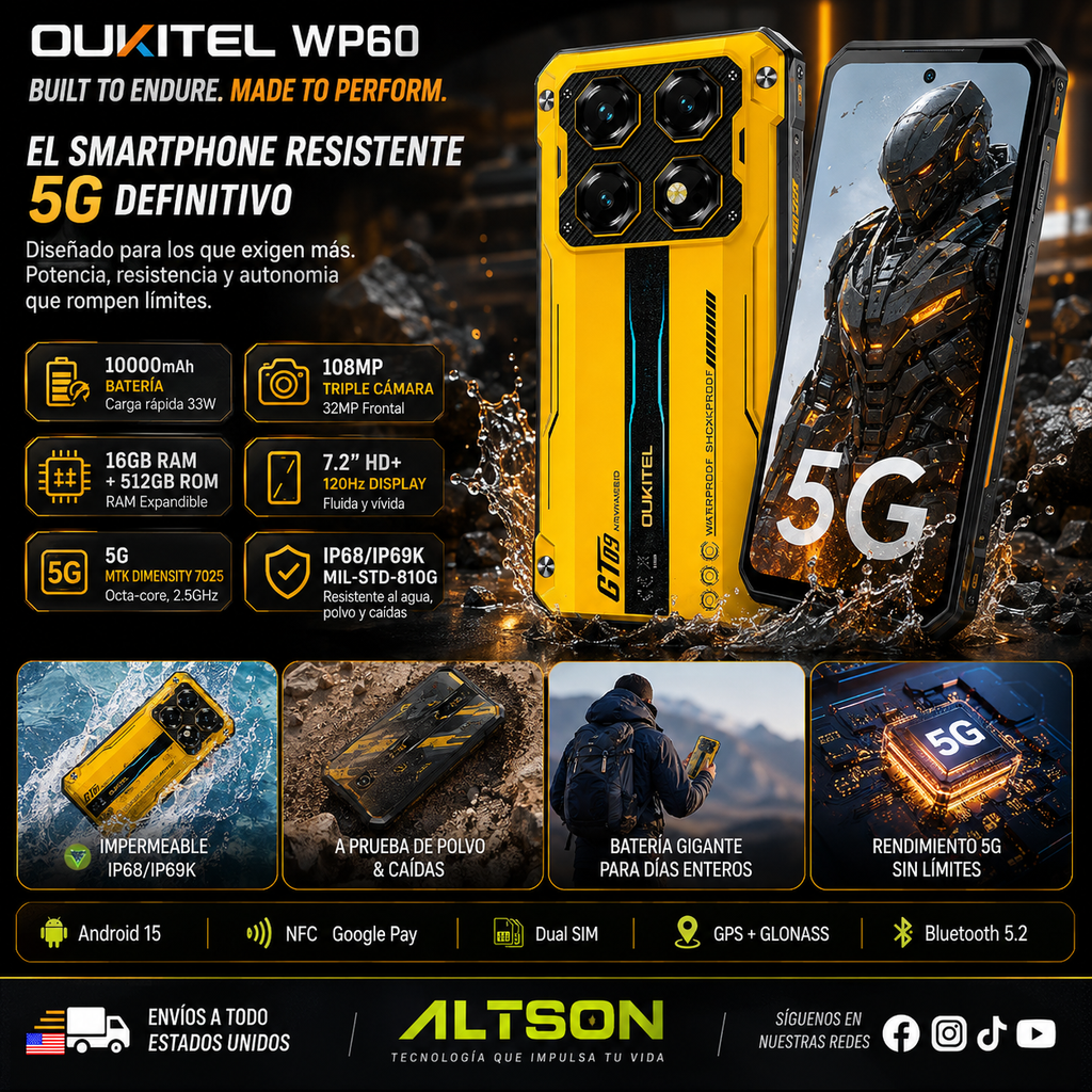 OUKITEL WP60 | Rugged Smartphone 5G 10000mAh 108MP 120Hz | Android 15 NFC
