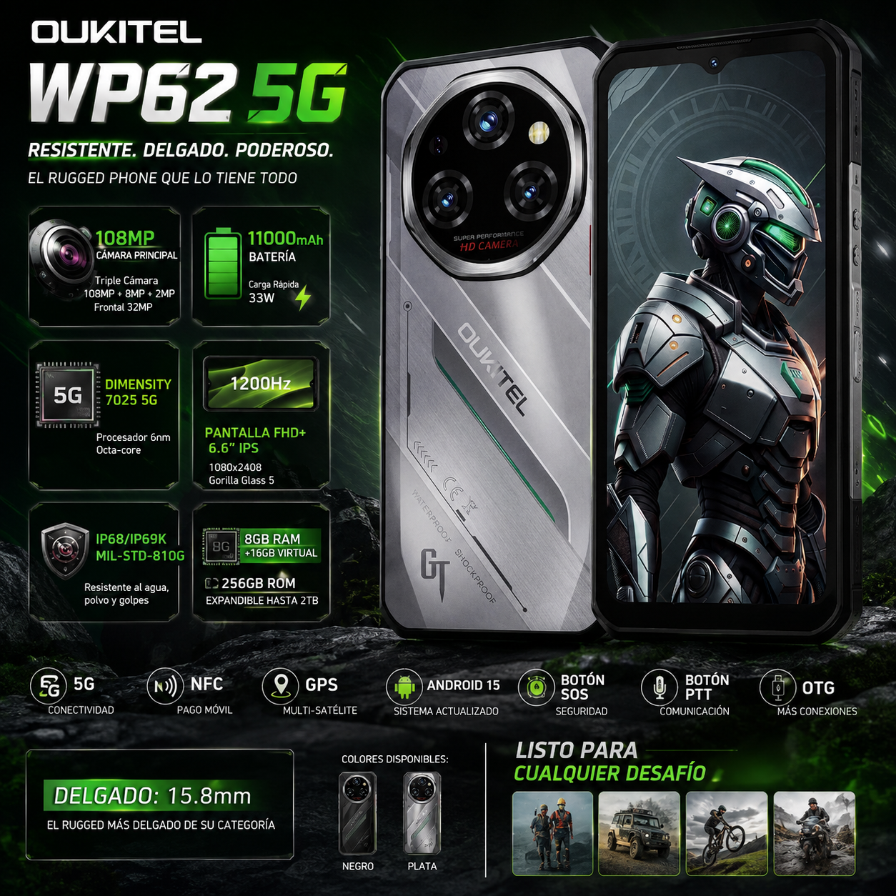 OUKITEL WP62 | Rugged Smartphone 5G 108MP 11000mAh 33W | Android 15 NFC IP68