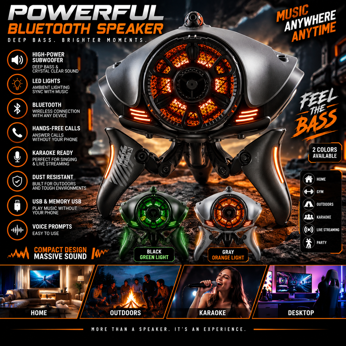 Parlante Bluetooth Subwoofer de Alta Potencia con Luces LED — Karaoke y Exteriores