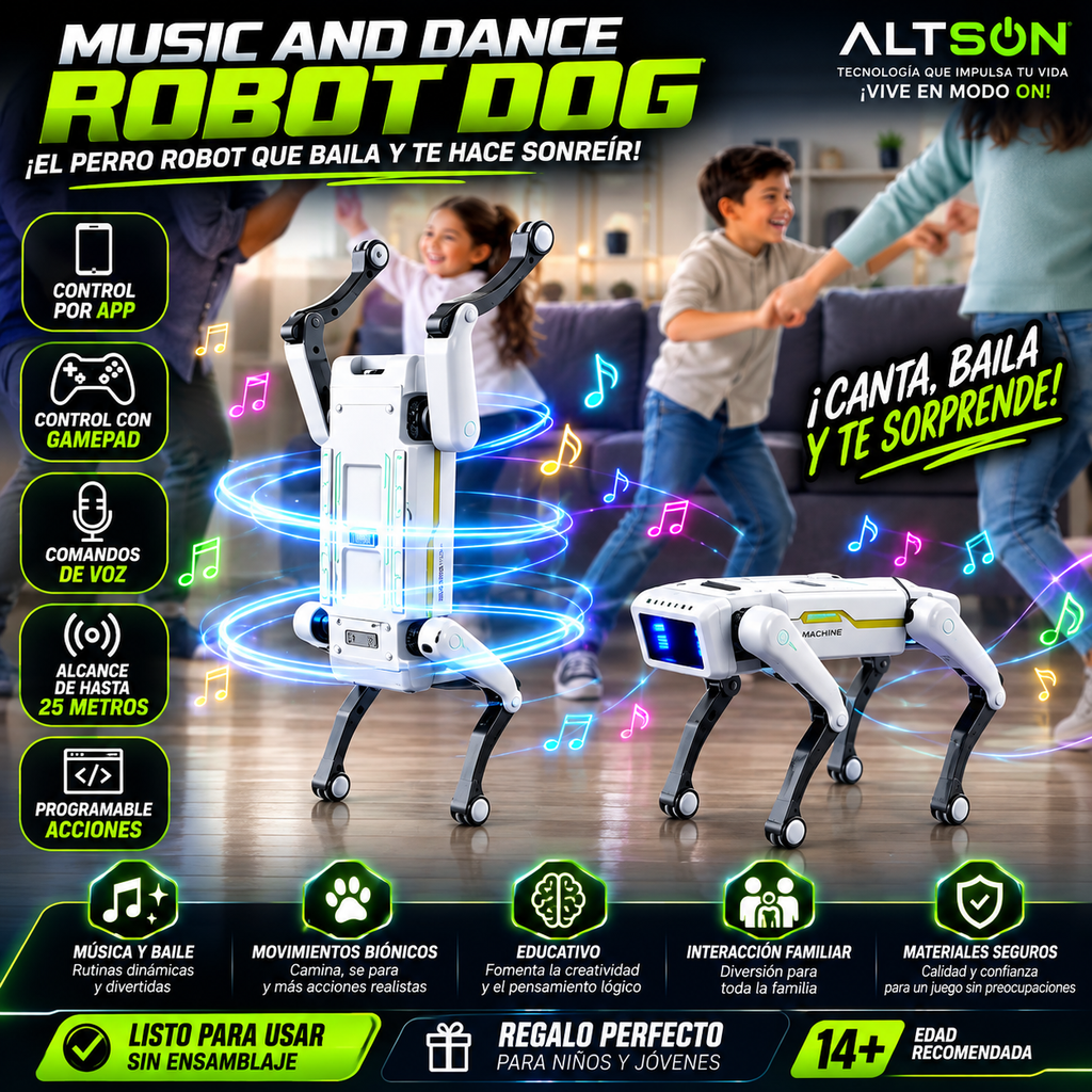 Perro Robot RC Multifunción – Control APP, Programable, Canta, Baila, Bioníco e Interactivo