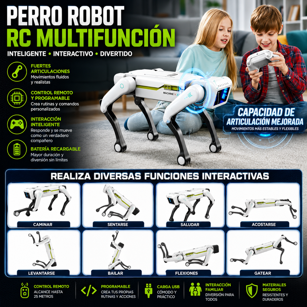 Perro Robot RC Multifunción – Control APP, Programable, Canta, Baila, Bioníco e Interactivo