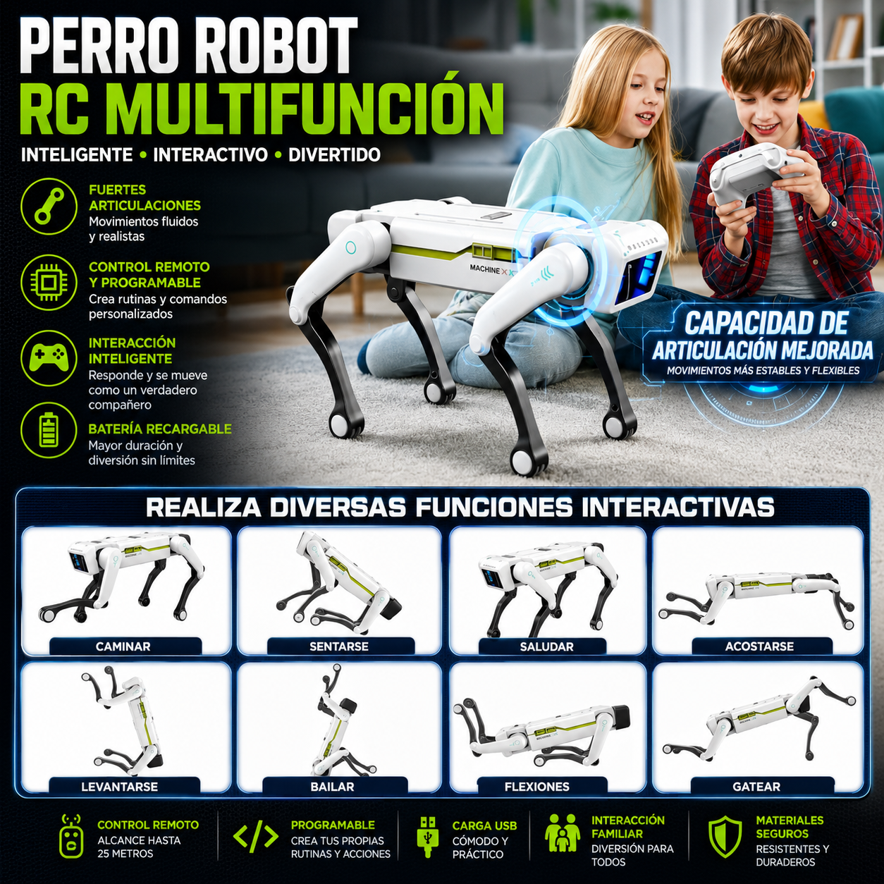 Perro Robot RC Multifunción – Control APP, Programable, Canta, Baila, Bioníco e Interactivo