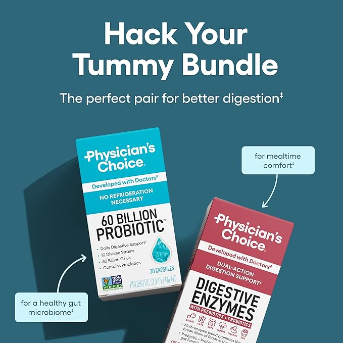 Physician's CHOICE Paquete Salud Intestinal | Probióticos 60B UFC + Enzimas Digestivas