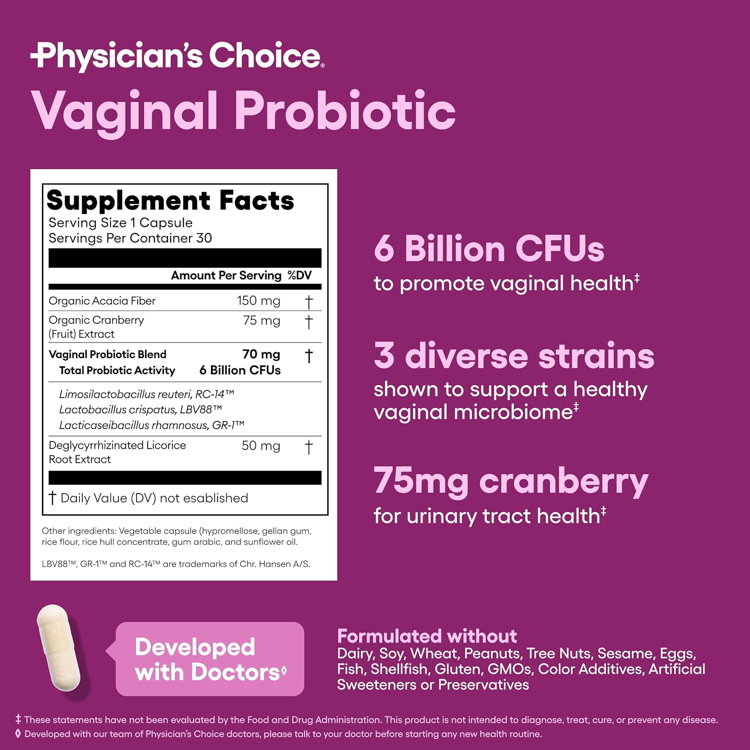 Physician's CHOICE Probióticos vaginales para mujeres