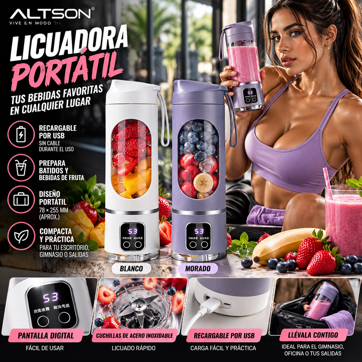 Portable Blender | 450ml & 12 Blades | USB Rechargeable