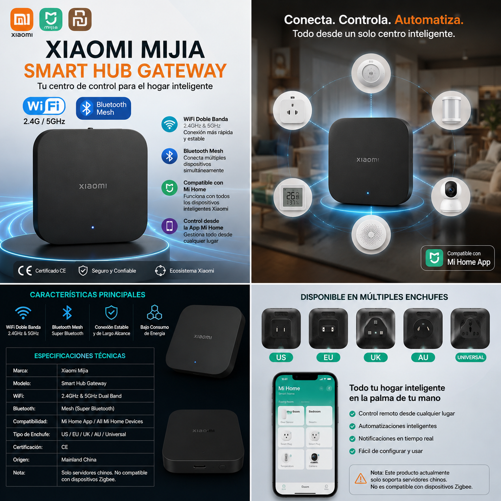 Xiaomi Mijia Smart Hub Gateway | WiFi 2.4G/5G + Bluetooth Mesh | Compatible con Mi Home