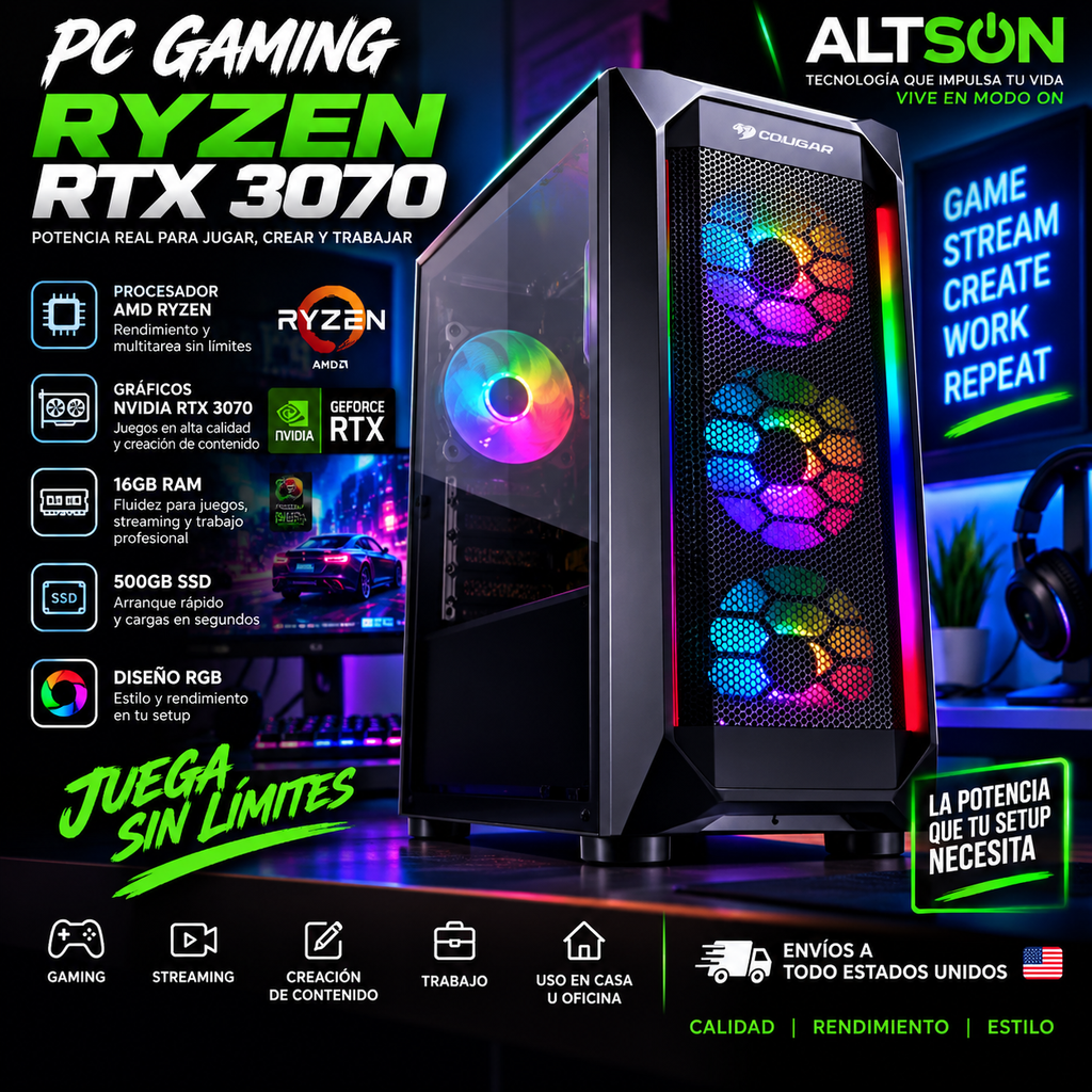 RTX 3070 Ryzen Gaming PC | 16GB RAM | 500GB SSD
