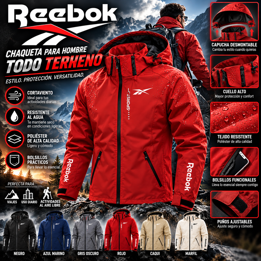 Reebok Men's Hooded Jacket | Removable Hood & Zip Front | Outdoor Casual Wear