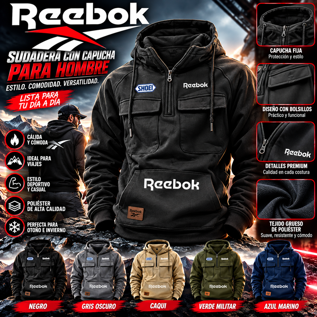 Reebok Men's Pullover Hoodie | Thick Polyester Knit | Autumn & Winter