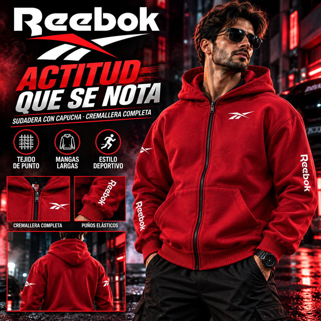 Reebok Men's Zip Hoodie | Thick Polyester Knit | Autumn & Winter