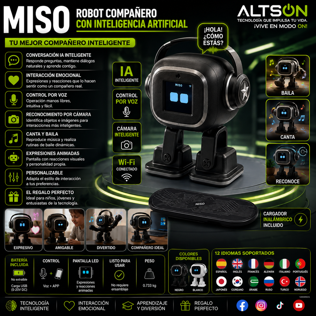 Robot Compañero IA – Control por Voz, Interacción Emocional, Cámara, Chat Inteligente y Baile