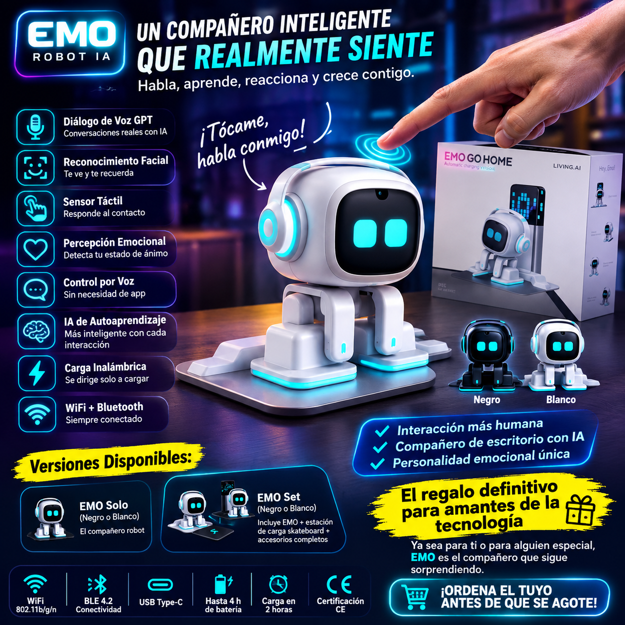 EMO Robot — AI Emotional Companion with Voice, Touch & Self-Learning | Premium Desktop Robot
